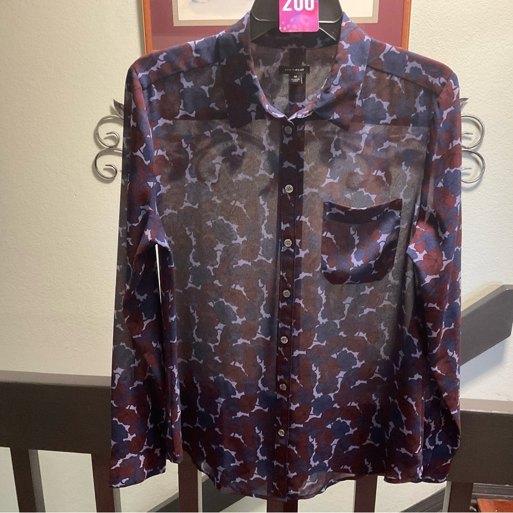 Ann Taylor Women's Blouse in Blue and Purple Pattern #200